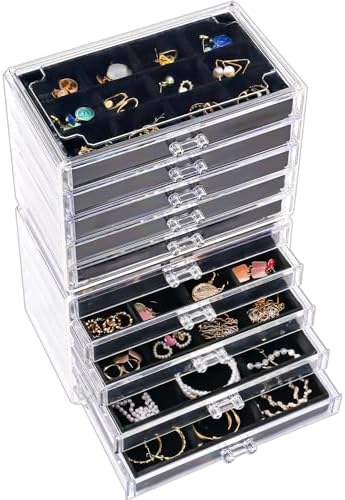 ProCase Earring Holder Organizer Jewelry Box with 10 Drawers, Black by ProCase