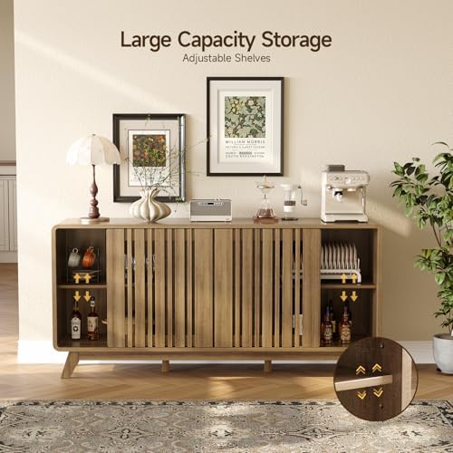 ONBRILL Sideboard Buffet Cabinet with Storage, Fluted Kitchen Cabinet - Image 5