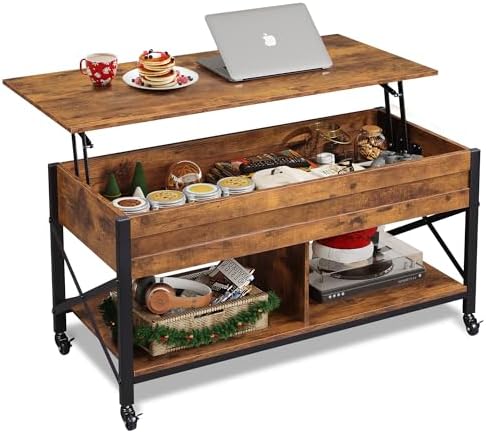 WLIVE Coffee Table Rustic Brown, 41.3" Lift Top Coffee Table with 4 Wheels by WLIVE