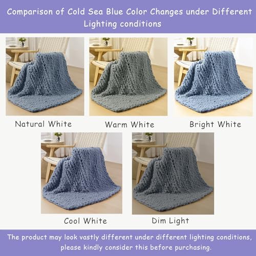 Bigacogo Chunky Knit Throw Blanket for Couch, 40x60 inches, Cold Sea Blue - Image 6