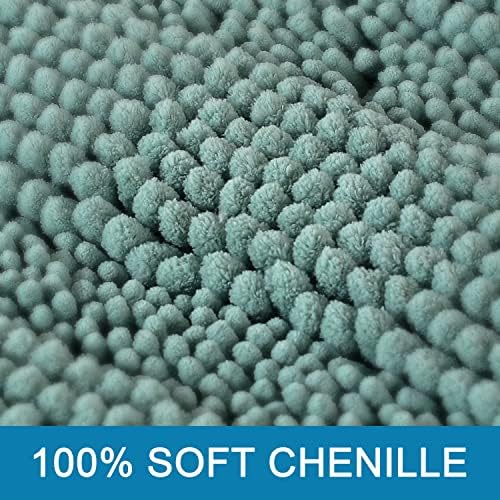 H.VERSAILTEX Bathroom Rugs Non Slip Thick Shaggy Chenille Bathroom Rug Mat Set Extra Soft and Absorbent Striped Floor Rugs, 2 Piece, Machine-Washable, Eggshell Blue - Image 3