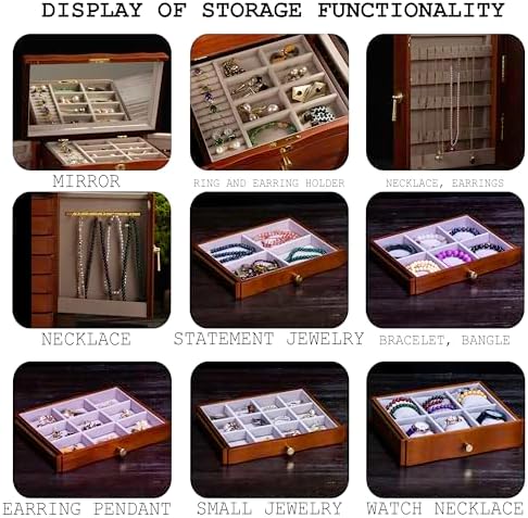 Solid Wood Jewelry Box, 9-Layer Large Jewelry Organizer for Women - Image 5