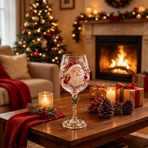 Christmas 3D Wine Glass Collection Gift Box Set, 3D Santa Christmas Wine Glass, Raised Holiday Goblet with Snowflake Decor, Festive Glassware for Wine, Cocktails, Holiday Party & Table Decor (F#) - Image 5