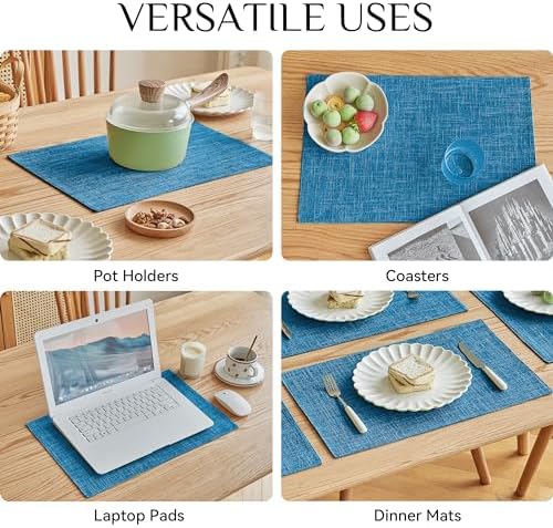 Softalker Faux Linen Cloth Placemats Set of 6-12 x 18 Inch, Sky Blue - Image 5