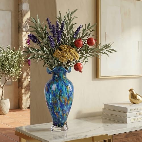 12" Tall Hand Blown Glass Vase – Pretty Ruffle Wide Mouth Decorative Flower Vase, for Modern Home Decor, Ideal Centerpiece for Living Rooms, Wedding & Home Decor - Image 6