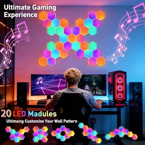 TISOFU 20 Pack Hexagon Lights LED Wall Panels, RGB Gaming Lights with APP/Music Sync & Remote, DIY Smart Modular Hexagonal Honeycomb Glide Hex Tiles Panel, Bedroom Party Decor Gifts - Image 3