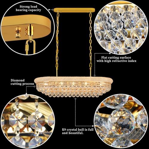 Gold Crystal Chandeliers for Dining Room，11-Lights L35.4 Inch - Image 5