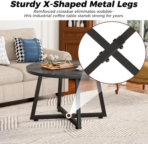 Coffee Table, 23.6" Round Coffee Tables for Living Room, Gray Coffee Table - Image 4