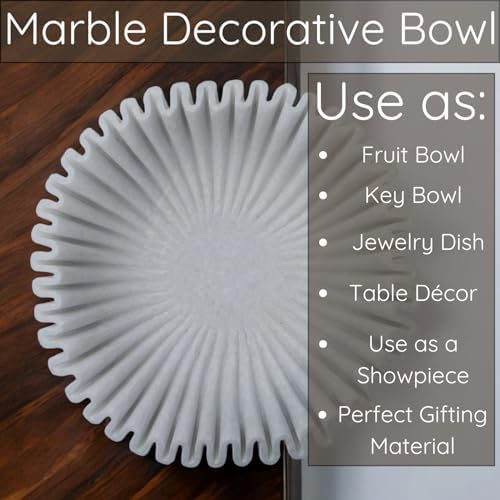Marble Ruffle Bowl Handcrafted Decorative ScallopBowls - Antique Catchall Jewelry Dish Fruit Organizer for Home & Kitchen (7 inches) - Image 6
