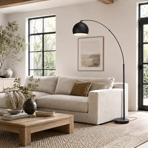 Teamson Home Arquer 66.93" Arc Floor Lamp for Living Rooms, Home Offices, Dining Rooms, Bedrooms with Faux Black Marble Base and Black Bell Shade - Image 4