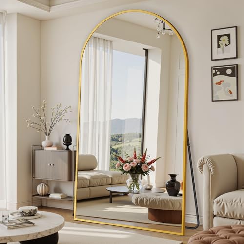 Suidia 86"x46" Arched Full Length Mirror with Stand, Gold Floor Mirror by SuidiaMirror