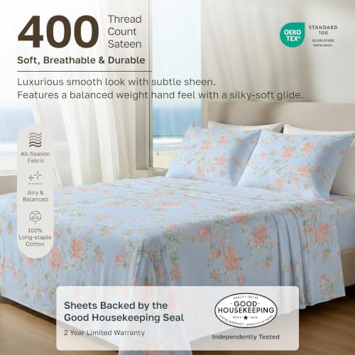 California Design Den Soft 100% Cotton Sateen Twin Bed Sheet Set, 3 Pcs Set - Image 2