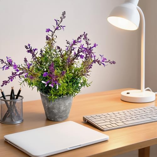 MONOID Artificial Potted Plants, Realistic Fake Greenery for Desk, Home Office Bathroom Shelf Farmhouse Table Decor, Maintenance Free (4, Lavender Purple) - Image 4