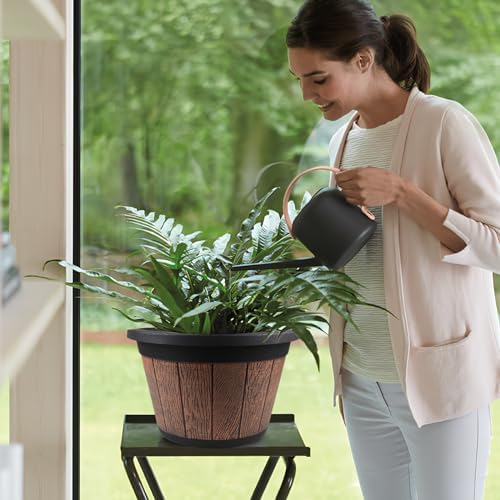 4 Pack 14 inch Plant Pots,Whiskey Barrel Planters with Drainage Holes - Image 4