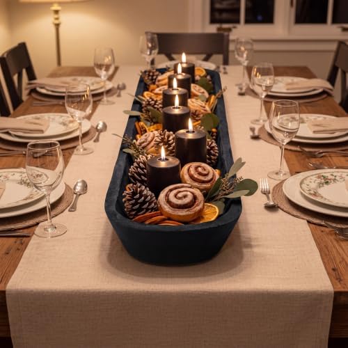 Sawysine 40 Inch Wooden Dough Bowl Decoration Long Bread, Black - Image 6