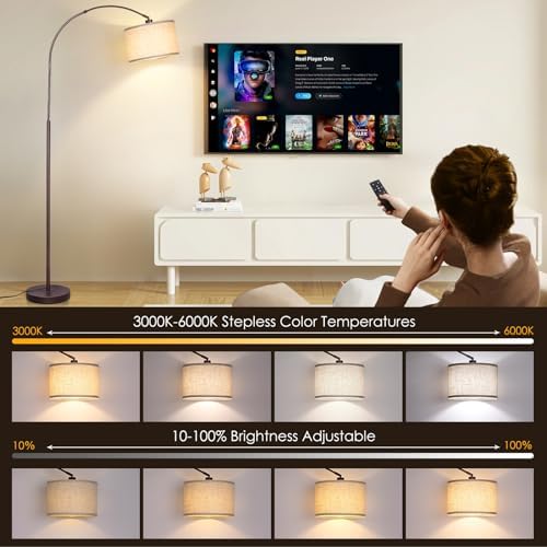 Qingmiao Dimmable Arc Floor Lamp, Remote & Foot Switch, Adjustable Shade - Image 3