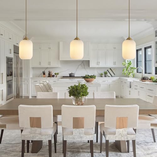 KCO 2 Pack Small Brass Gold 5.5” Ribbed Cylinder White Glass Pendant Lights - Image 6
