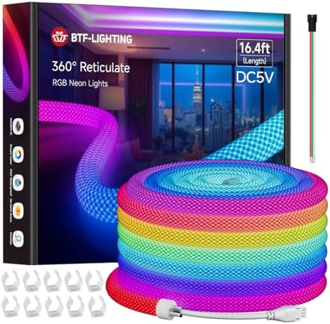 BTF-LIGHTING 16.4FT WS2812B IC RGB Addressable Neon Rope Strip IP67 DC5V by BTF-LIGHTING