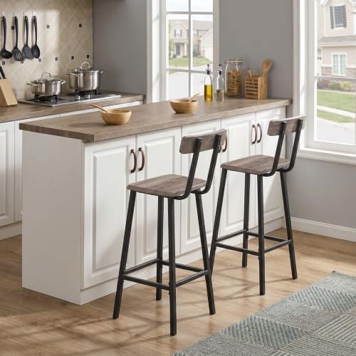 MAHANCRIS Bar Stools, Set of 2 Bar Chairs with Backrest and Footrest, 26" Breakfast Chairs, Counter Stools for Bar, Living Room, Kitchen, and Dining Room, Greige BAHG05101 by MAHANCRIS