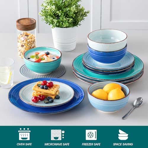 vancasso Bonita Dinnerware Sets 12 Pieces for 4, Ceramic Dishes Set Blue - Image 4