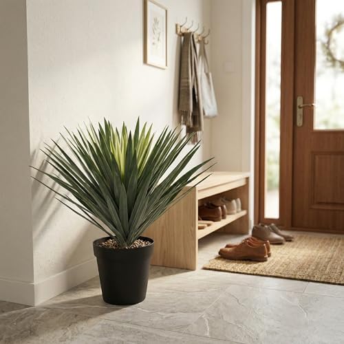 27 Inches Artificial Agave Plant for Indoor & Outdoor - Large Fake Agave Plant in Black Pot with Real Stone Pebbles, Modern Home Office Decor,126 Leaves (2 Pack) - Image 5