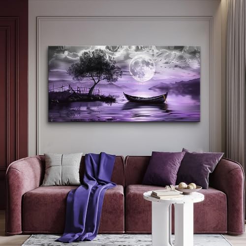 hyidecorart Large Wall Art For Living Room Canvas Wall Decor For Bedroom Office Decoration Black And White Wall Paintings Purple Scenery Abstract Pictures Canvas Prints Artwork Home Decor 48" x 24" - Image 2