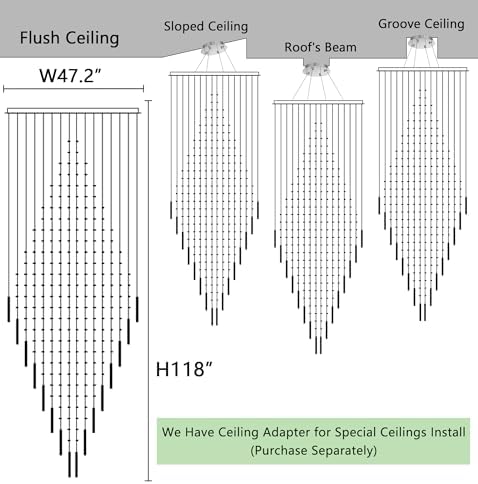 HAIXIANG W47 x H120 Luxury Crystal Chandelier with LED Bulbs Glam Raindrop High Ceiling Square Light Chandeliers for Entrance Large Villa Foyer Living Room Lighting Fixtures Silver - Image 2