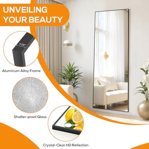 Mirror Full Length, Upgraded 21"x64" Body Wall Mirrors with Shatter-Proof Glass, Floor Standing, Hanging or Leaning, Large Tall Mirror with Stand Aluminum Alloy Frame for Bedroom Cloakroom - Image 5