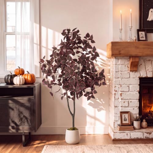 BLOSMON 4ft Fall Trees for Porch Decor, Faux Plum Cimicifuga Tree with Pot - Image 4