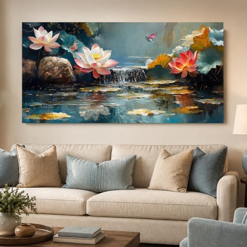 Anolyfi Lotus Canvas Wall Art for Living Room 40"x20" by Anolyfi