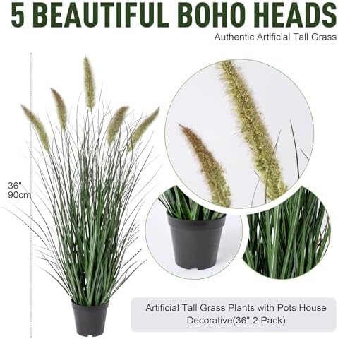 Ttranewsoo Artificial Cattail Reed Grass Plants Indoor ，Faux Cattail Grass Plant Artificial Plant Grass Outdoor,Fake Grass Tall Green Onions Fake Plant， Living Room Kitchen Office Decor (36“ 2 Pack) - Image 2