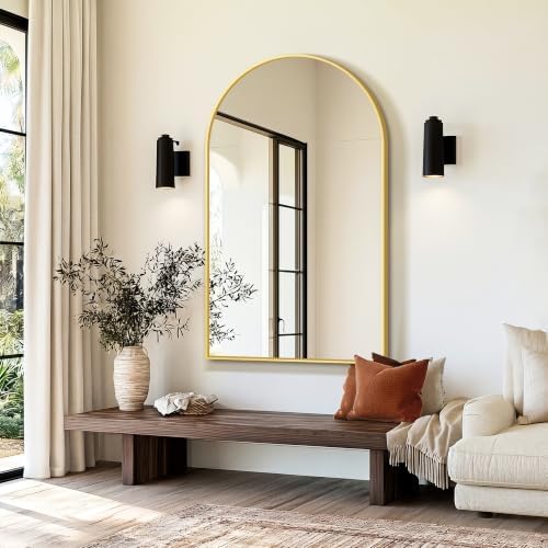 Delma Arched Bathroom Mirror, Gold, 50"x30" - Image 7