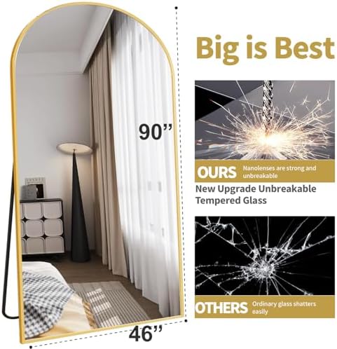DMWOODFL 46"x90" Extra Large Arched Full Length Gold Mirror - Aluminum Alloy Frame, Standing/Leaning/Wall Mounted, Modern Home Decor for Bedroom, Living Room, Cloakroom - Image 3