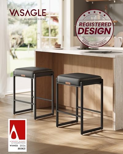 VASAGLE Bar Stools Set of 2, Counter Height, PU Leather, 26-Inch - Image 3