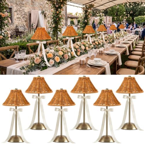 6 Pack Rattan Wicker Cordless Table Lamps LED for Wedding Party by Unknown