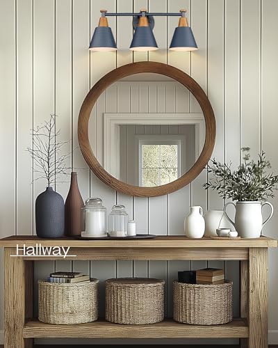 FEMILA Bathroom Vanity Light, 3-Light Modern Bathroom Light Fixture with Hammered Metal Shade Finish, Dark Blue Wall Sconce Lamp Lighting for Bedroom, 4FG59B-3W Blue - Image 6
