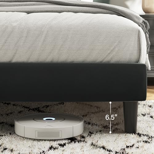 Fluest Queen Bed Frame, Platform Bed Frame with Velvet Upholstered Headboard, No Box Spring Needed, Sturdy Metal Support, Noise Free, Easy Assembly, Modern Bedroom Furniture, Black - Image 4