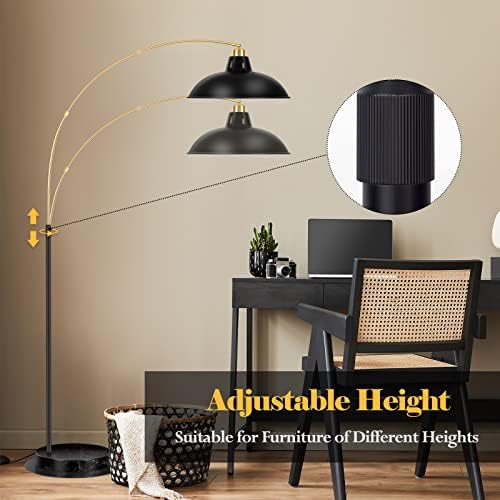 FILIYANO Modern Black Arc Floor Lamp with Marble Base, Adjustable 67-77” - Image 4