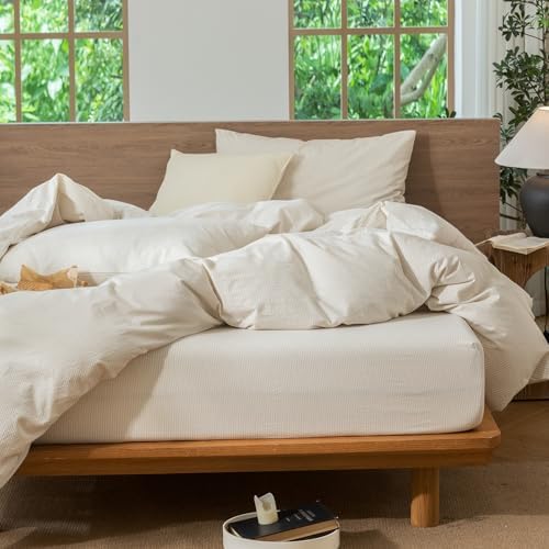 MooMee Striped Duvet Cover Set 100% Washed Cotton Linen Like - Image 4