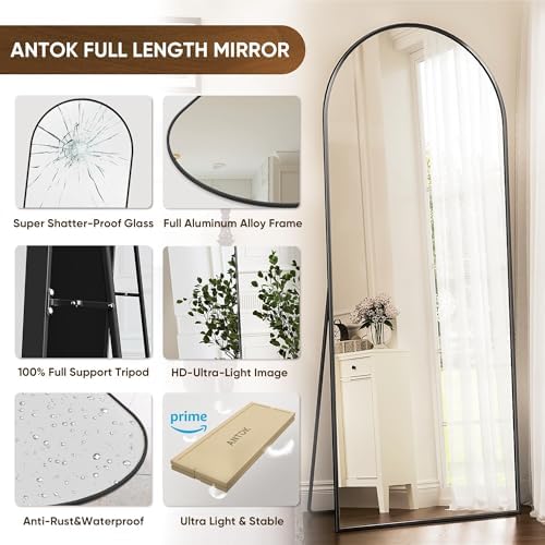 Antok 71" x28” Arched Full Length Mirror with Stand, Floor Mirror, Black - Image 5