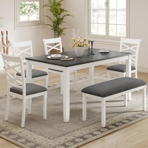Zevemomo 6-Piece Solid Wood Dining Table Set, Grey & White by Zevemomo