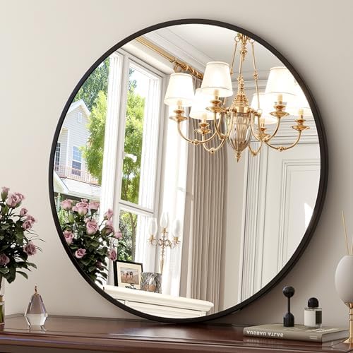 XRAMFY 36 Inch Round Mirror-Black Circle Mirrors for Bathroom, Entryway by XRAMFY