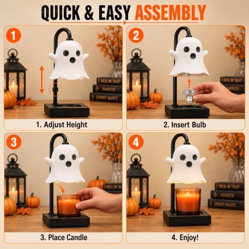 Ghost Candle Warmer Lamp with Timer, Dimmable Cute White Halloween Decor - Image 6