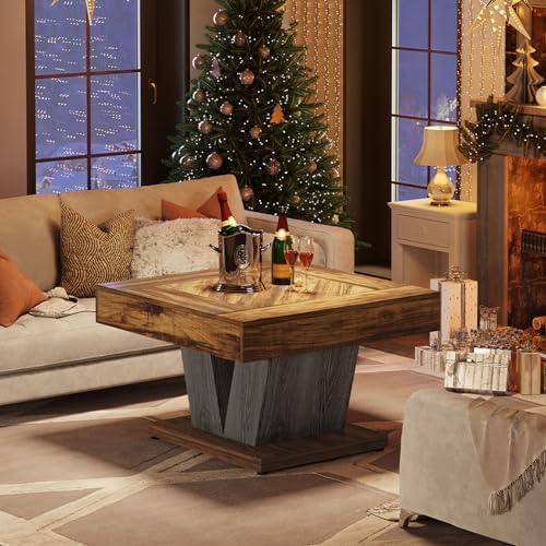 Tribesigns Square Coffee Table, Wood Center Table for Living Room, 31.5" Modern Cocktail Tea Accent Table, Rustic Brown & Black - Image 5