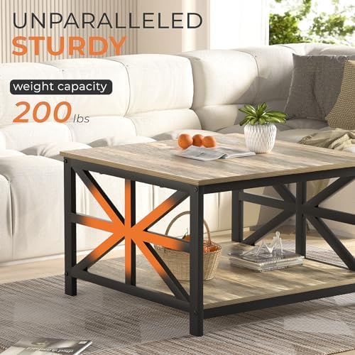GreenForest 27.55 Inch Square Coffee Table with 2 Tier Storage - Image 3