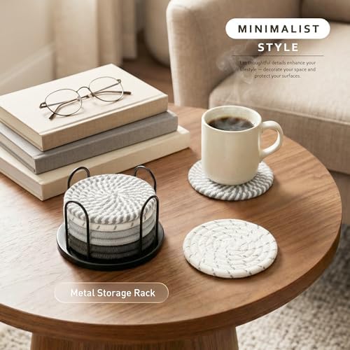 Lazebox Coasters Set of 8 for Drinks, 4 Inch Large Coasters for Coffee Table, Tabletop Protection for Hot & Cold Drinks, Versatile Coasters for Home Decor, Non-Slip & Easy to Clean, Gray - Image 2