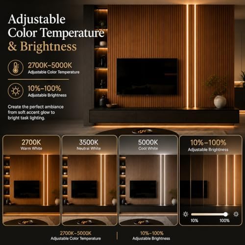 Smart Slat Wall Light Kit, 2 Rolls 10ft LED Groove Lights for 15mm [0.59 in.] Slat Wall Panels, 2700K-5000K Tunable White, 1%-100% Dimmable, App & Voice Control, Cuttable Accent Lighting - Image 5
