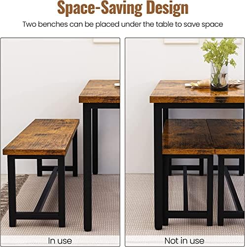 Dining Room Table Set with 2 Benches, Farmhouse Dining Table Set for 4-6, Wood Breakfast Table Set Dinner Table Set Kitchen Table and Chairs for Breakfast Nook Small Spaces, Brown - Image 6