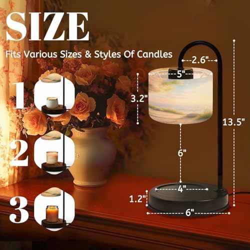 Candle Warmer Lamp with Timer Zen Stone Seascape Pink Blossoms Pathway Ocean View Green Foliage Dimmable Wax Warmer with 4 Bulbs for Jar Candles Women Birthday Gifts House Warming New Home Decor - Image 2