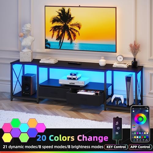 GYIIYUO TV Stand with Fabric Drawers for 75 80 Inches TV - Entertainment Center and Industrial TV Console Table with Open Storage Shelves for Living Room, Bedroom- 71.5" Black - Image 4
